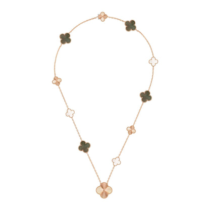 [Bling Jewelrys ]DETACHABLE CLOVER 15(11+4) FLOWER ROSE GOLD NECKLACE SET
