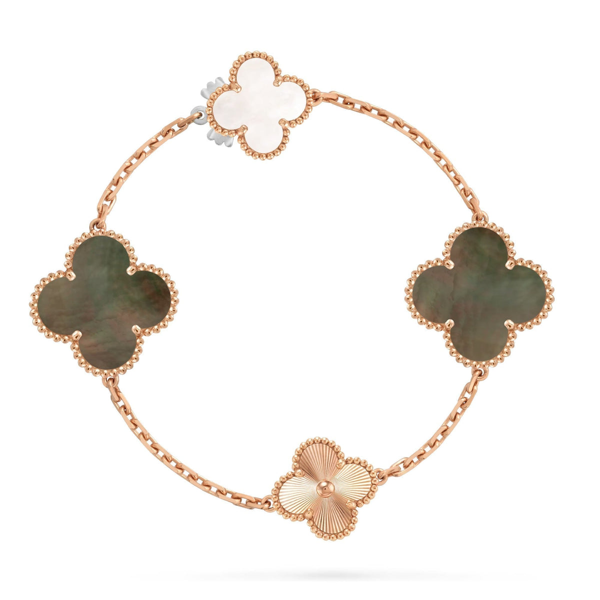 [Bling Jewelrys ]DETACHABLE CLOVER 15(11+4) FLOWER ROSE GOLD NECKLACE SET