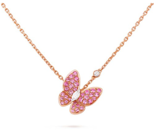 [Bling Jewelrys ]BUTTERFLY RED DIAMOND ROSE GOLD NECKLACE