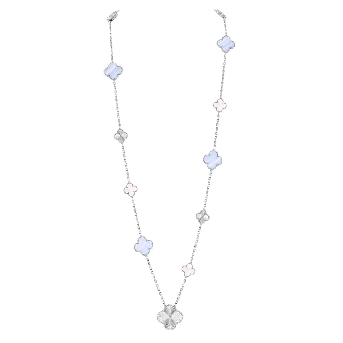 [Bling Jewelrys ]DETACHABLE CLOVER 15(11+4) FLOWER SILVER NECKLACE SET