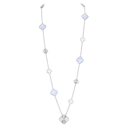 [Bling Jewelrys ]DETACHABLE CLOVER 15(11+4) FLOWER SILVER NECKLACE SET