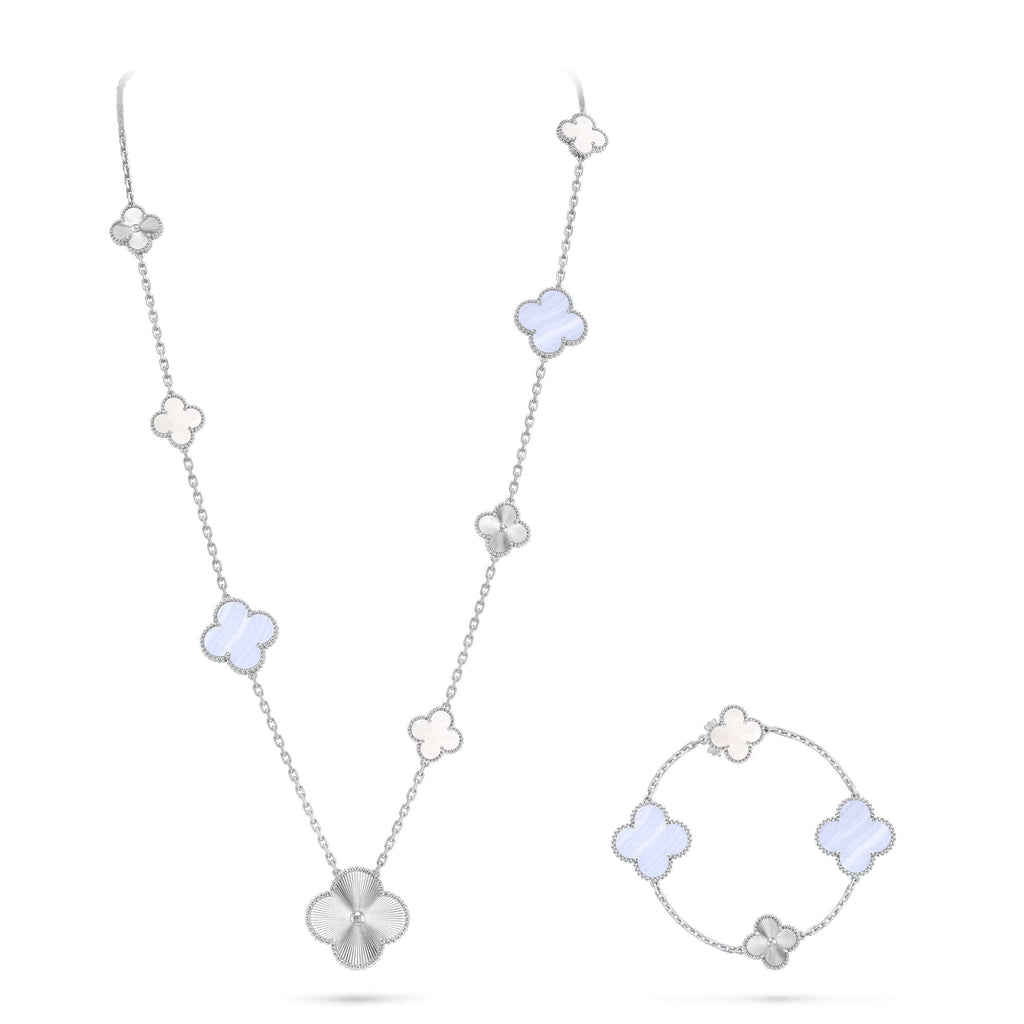 [Bling Jewelry] 取り外し可能 クローバー 15(11+4) フラワー シルバー ネックレスセット