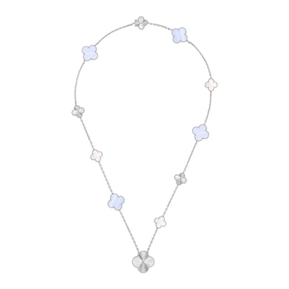 [Bling Jewelrys ]DETACHABLE CLOVER 15(11+4) FLOWER SILVER NECKLACE SET