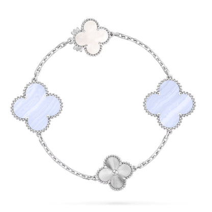 [Bling Jewelrys ]DETACHABLE CLOVER 15(11+4) FLOWER SILVER NECKLACE SET
