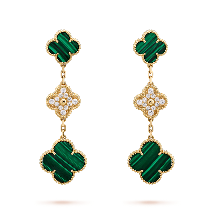 [Bling Jewelrys] KLEEBATT-OHRRINGE GOLD MALACHIT DIAMANT 3 MOTIVE