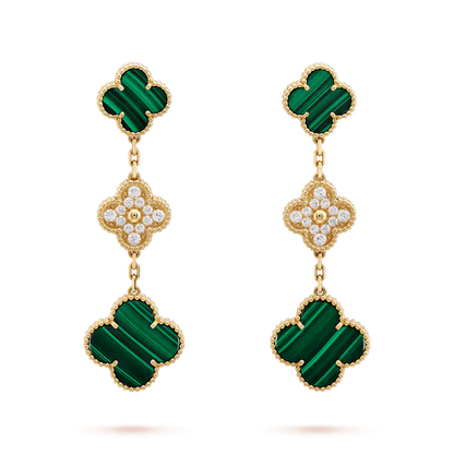 [Bling Jewelrys] KLEEBATT-OHRRINGE GOLD MALACHIT DIAMANT 3 MOTIVE