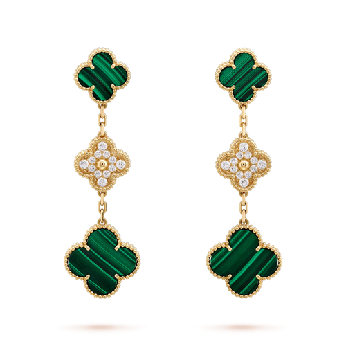[Bling Jewelrys] KLEEBATT-OHRRINGE GOLD MALACHIT DIAMANT 3 MOTIVE