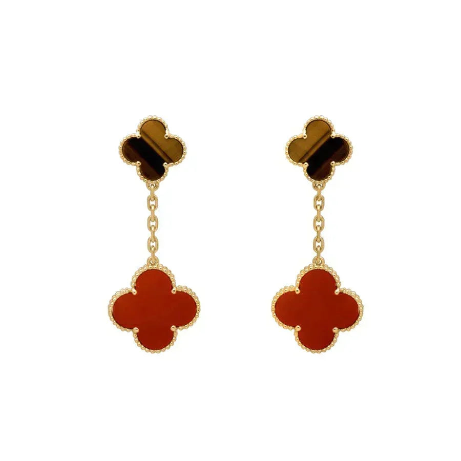 [Bling Jewelrys ]CLOVER  2 MOTIF  TIGER EYE CARNELIAN EARRINGS