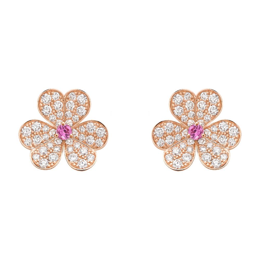 [Bling Jewelrys ]FRIVOLE PINK GOLD FLOWER DIAMOND EARRINGS