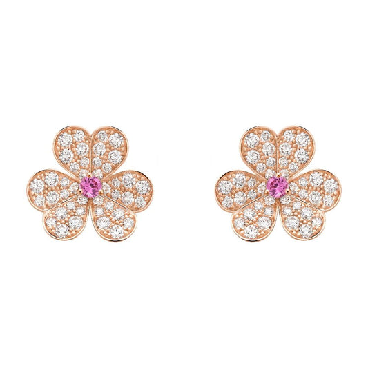 [Bling Jewelrys ]FRIVOLE PINK GOLD FLOWER DIAMOND EARRINGS