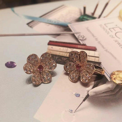 [Bling Jewelrys ]FRIVOLE PINK GOLD FLOWER DIAMOND EARRINGS