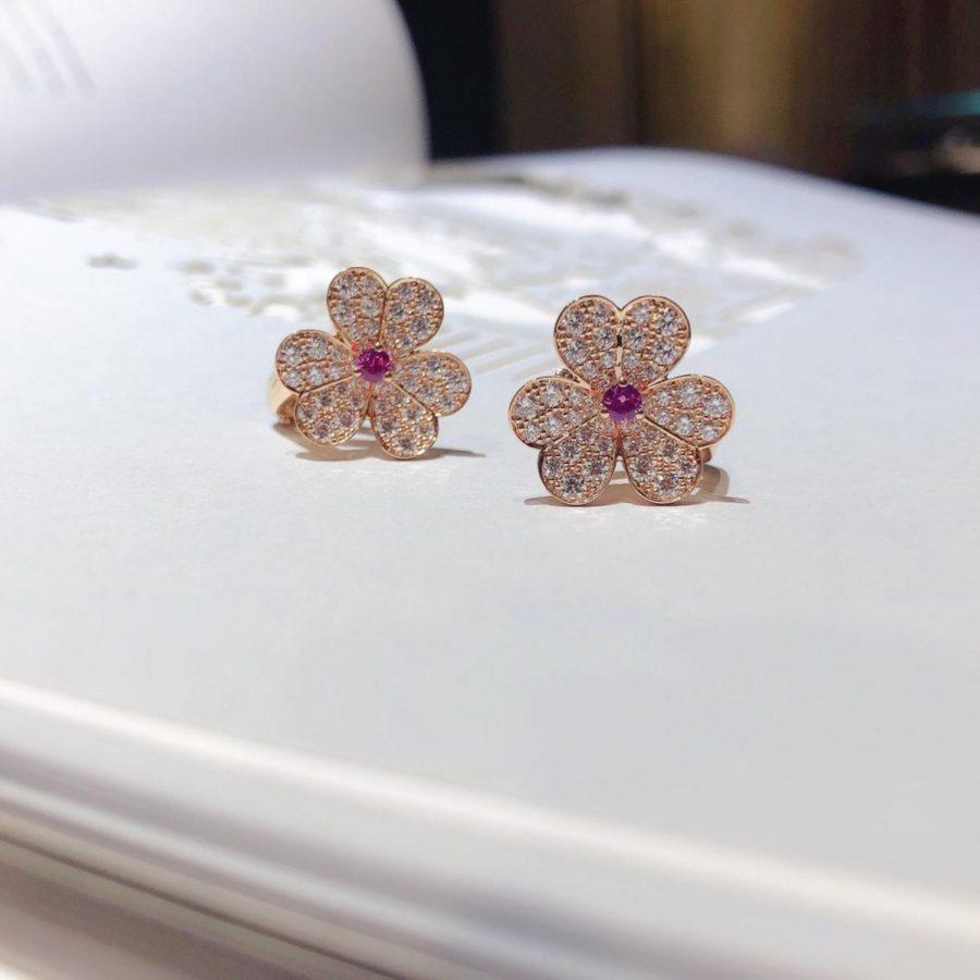 [Bling Jewelrys ]FRIVOLE PINK GOLD FLOWER DIAMOND EARRINGS