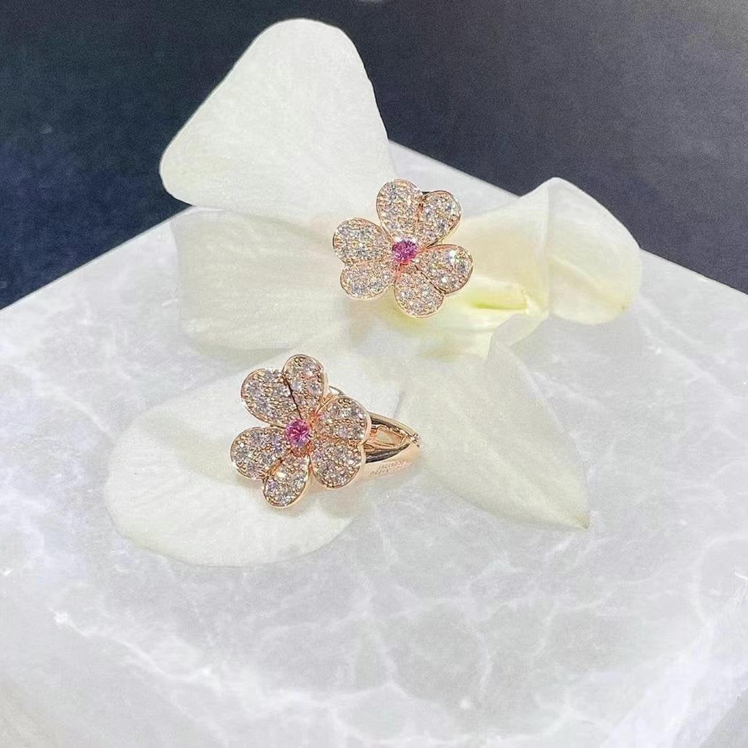 [Bling Jewelrys ]FRIVOLE PINK GOLD FLOWER DIAMOND EARRINGS