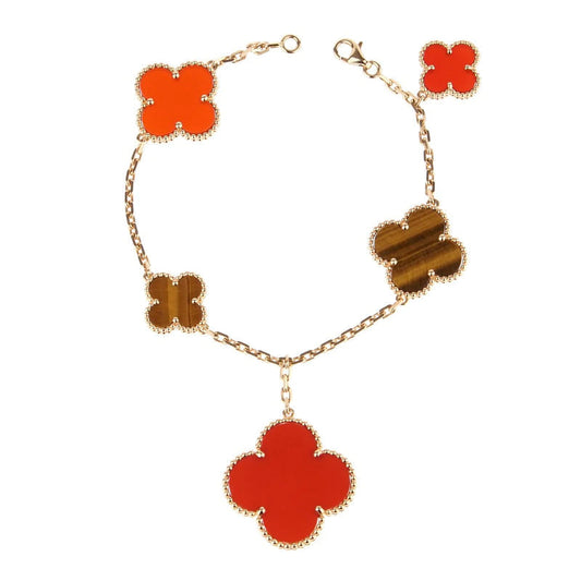 [Bling Jewelrys ]CLOVER BRACELET 5 MOTIFS CARNELIAN TIGER EYE