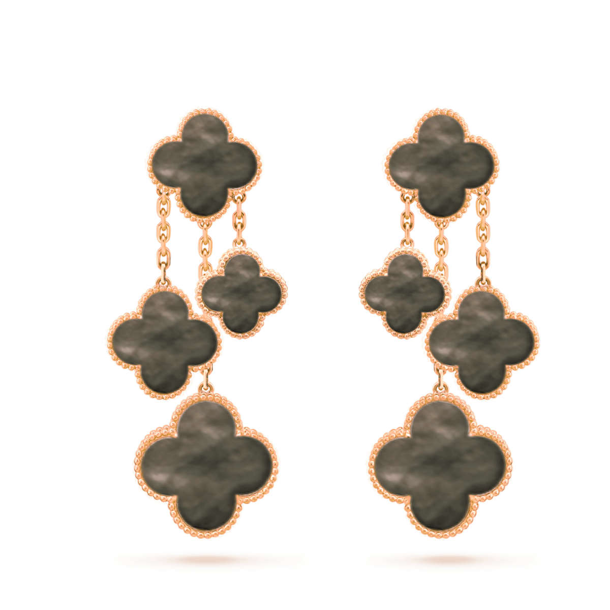 [Bling Jewelrys ]CLOVER EARRINGS DARK MOP 4 MOTIFS ROSE GOLD