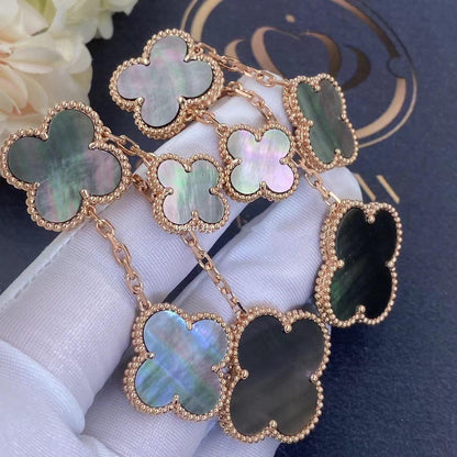 [Bling Jewelrys ]CLOVER EARRINGS DARK MOP 4 MOTIFS ROSE GOLD