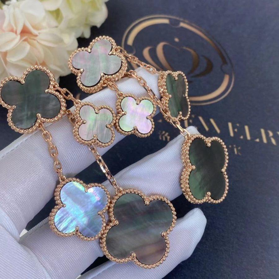 [Bling Jewelrys ]CLOVER EARRINGS DARK MOP 4 MOTIFS ROSE GOLD