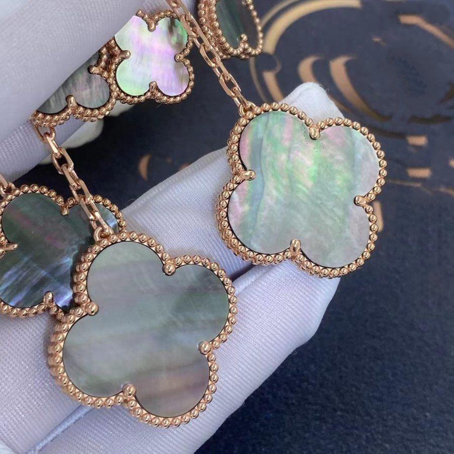 [Bling Jewelrys ]CLOVER EARRINGS DARK MOP 4 MOTIFS ROSE GOLD