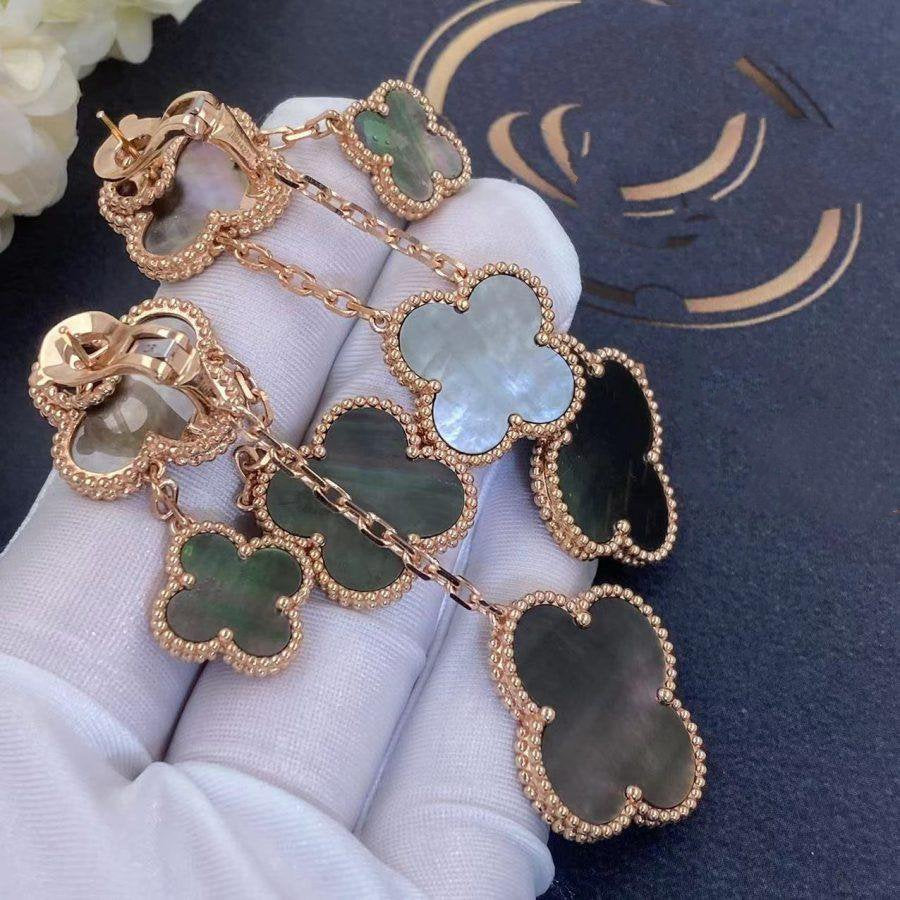 [Bling Jewelrys ]CLOVER EARRINGS DARK MOP 4 MOTIFS ROSE GOLD