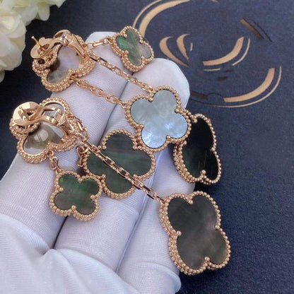 [Bling Jewelrys ]CLOVER EARRINGS DARK MOP 4 MOTIFS ROSE GOLD