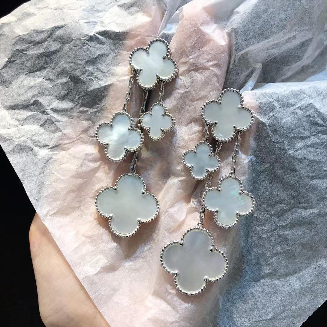 [Bling Jewelrys ]CLOVER EARRINGS WHITE MOP 4 MOTIFS SILVER