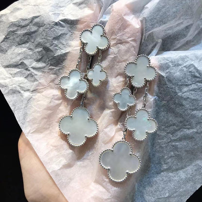 [Bling Jewelrys ]CLOVER EARRINGS WHITE MOP 4 MOTIFS SILVER