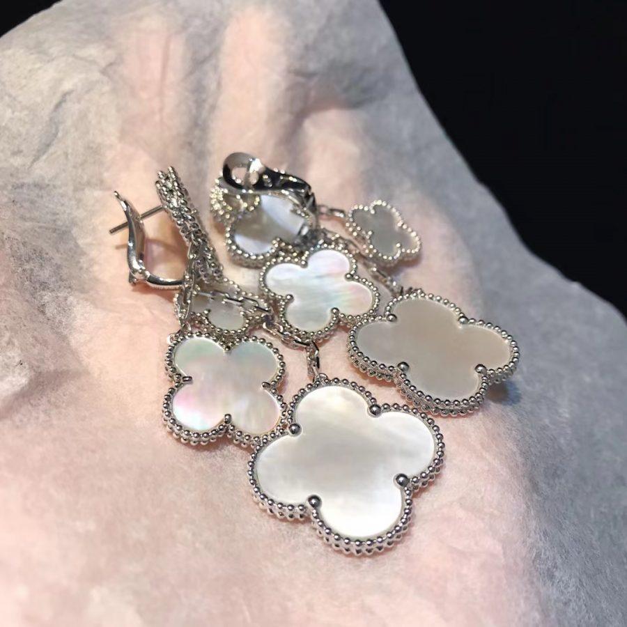 [Bling Jewelrys ]CLOVER EARRINGS WHITE MOP 4 MOTIFS SILVER