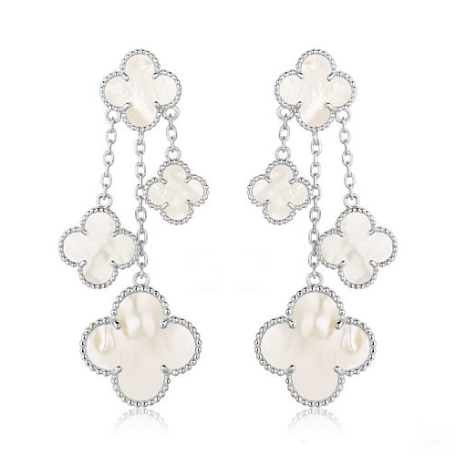 [Bling Jewelrys ]CLOVER EARRINGS WHITE MOP 4 MOTIFS SILVER