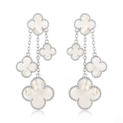 [Bling Jewelrys ]CLOVER EARRINGS WHITE MOP 4 MOTIFS SILVER