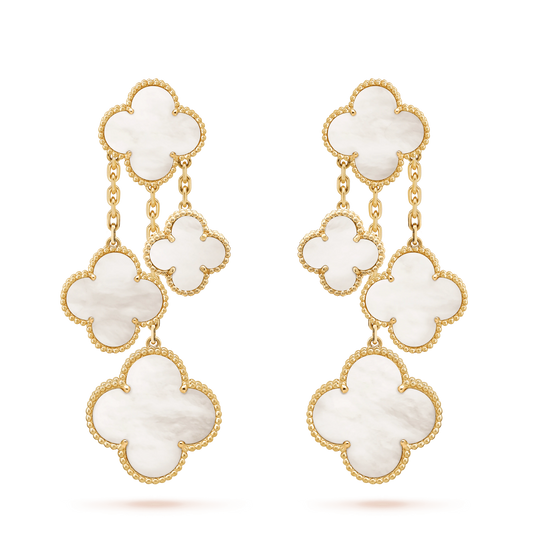 [Bling Jewelrys ]CLOVER EARRINGS WHITE MOP 4 MOTIFS GOLD