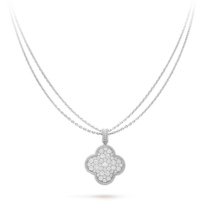 [Bling Jewelrys ]CLOVER 25MM SILVER FULL DIAMOND BIG CLOVER NECKLACE
