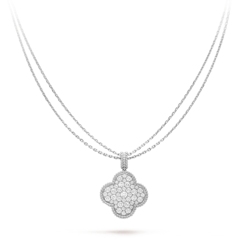 [Bling Jewelrys ]CLOVER 25MM SILVER FULL DIAMOND BIG CLOVER NECKLACE