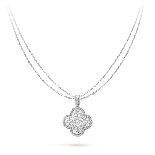 [Bling Jewelrys] 25 MM KLEEBATT-HALSKETTE, GROSS, AUS SILBER MIT VOLLBESATZ AUS DIAMANTEN