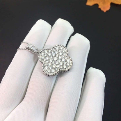[Bling Jewelrys ]CLOVER 25MM SILVER FULL DIAMOND BIG CLOVER NECKLACE