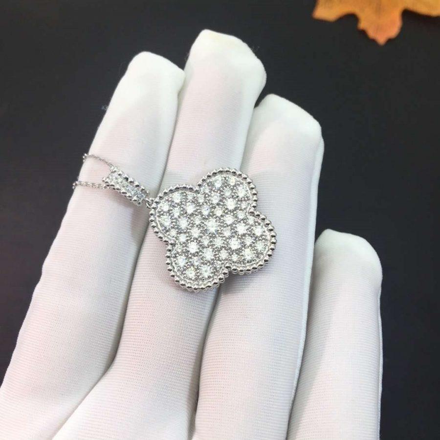 [Bling Jewelrys ]CLOVER 25MM SILVER FULL DIAMOND BIG CLOVER NECKLACE