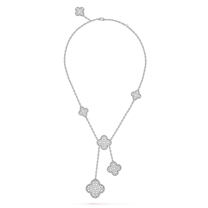 [Bling Jewelrys ]CLOVER 5 MOTIFS SILVER DIAMONDS NECKLACE