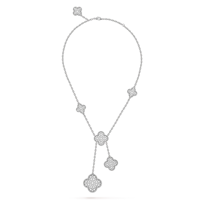 [Bling Jewelrys ]CLOVER 5 MOTIFS SILVER DIAMONDS NECKLACE