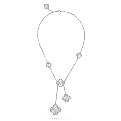 [Bling Jewelrys ]CLOVER 5 MOTIFS SILVER DIAMONDS NECKLACE