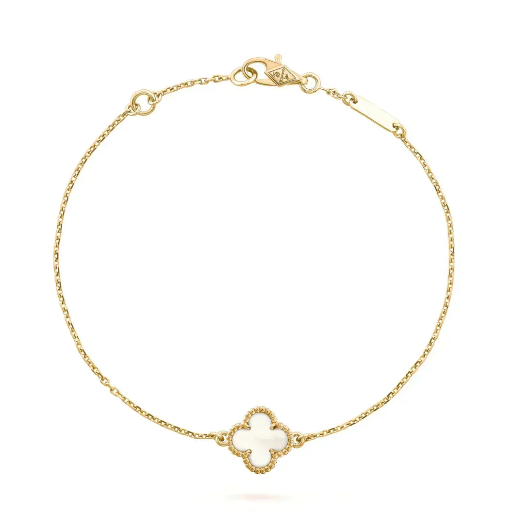 [Bling Jewelry] KLEEBATT-ARMBAND MIT EINZELNER WEISSER MUTTERPERLENBLÜTE