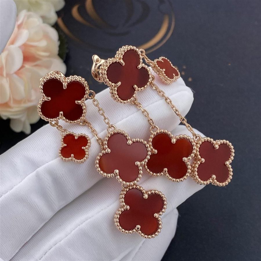 [Bling Jewelrys] KLEEBLATT-OHRRINGE KARNEOL 4 MOTIVE ROSÉGOLD