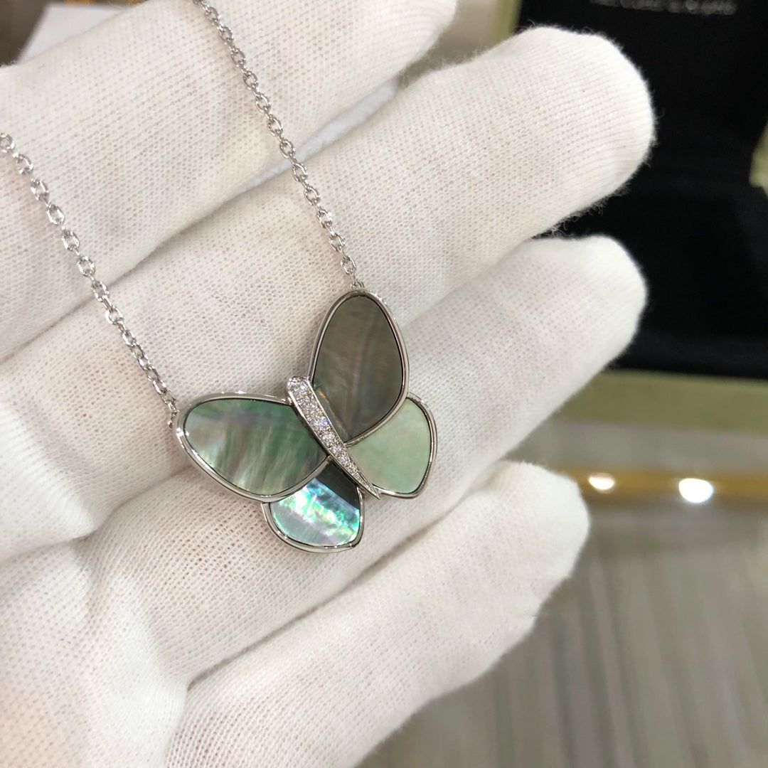 [Bling Jewelrys ]GROSSER SCHMETTERLINGS-SILBERANHÄNGER DIAMANT-HALSKETTE