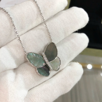 [Bling Jewelrys ]GROSSER SCHMETTERLINGS-SILBERANHÄNGER DIAMANT-HALSKETTE