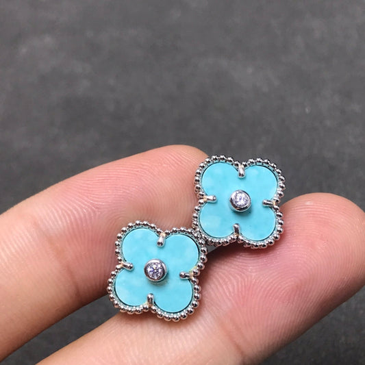 [Bling Jewelrys ]CLOVER 1 DIAMOND BLUE SKY SILVER EARRINGS