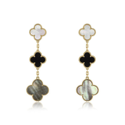 {"Bling Jewelrys ": "ブリングジュエリー クローバーピアス ゴールド オニキス マザーオブパール 3モチーフ"}