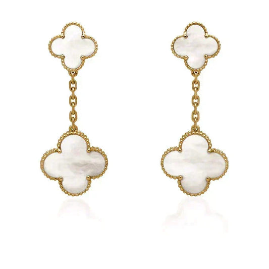 [Bling Jewelrys ]CLOVER 2 MOTIF WHITE MOP EARRINGS