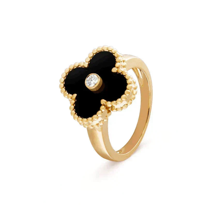 [Bling Jewelrys ]CLOVER ONYX RING GOLD DIAMOND
