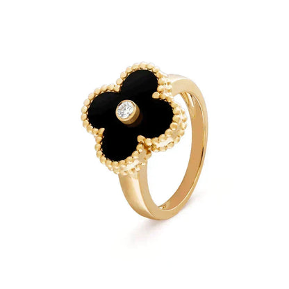 [Bling Jewelrys ]CLOVER ONYX RING GOLD DIAMOND
