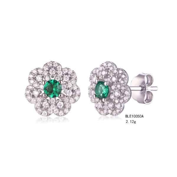 Silver CZ & Emerald Flower Earring & Pendant Set