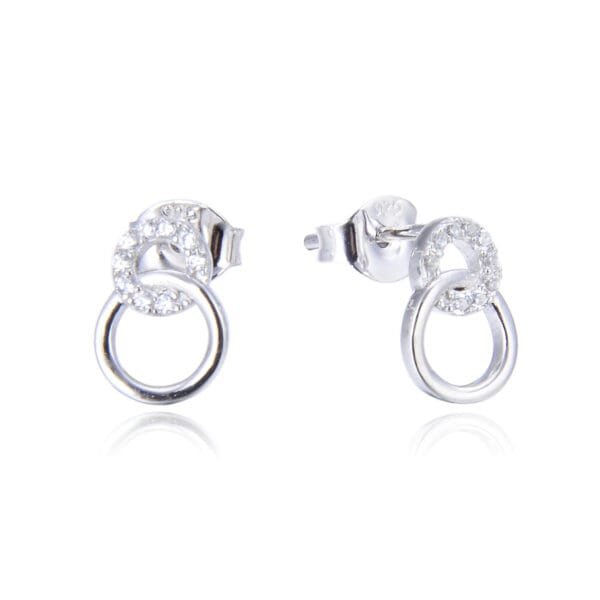 trendy fashion jewelry earrings 925 sterling silver women drop double hoop circle rhinestone earrings