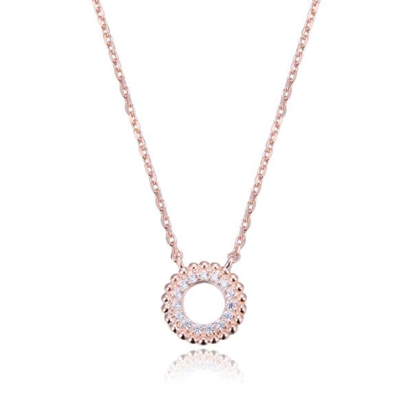 high quality fashion 925 sterling silver pendant rose gold plated micro paved cz round hoop pendant necklace for women